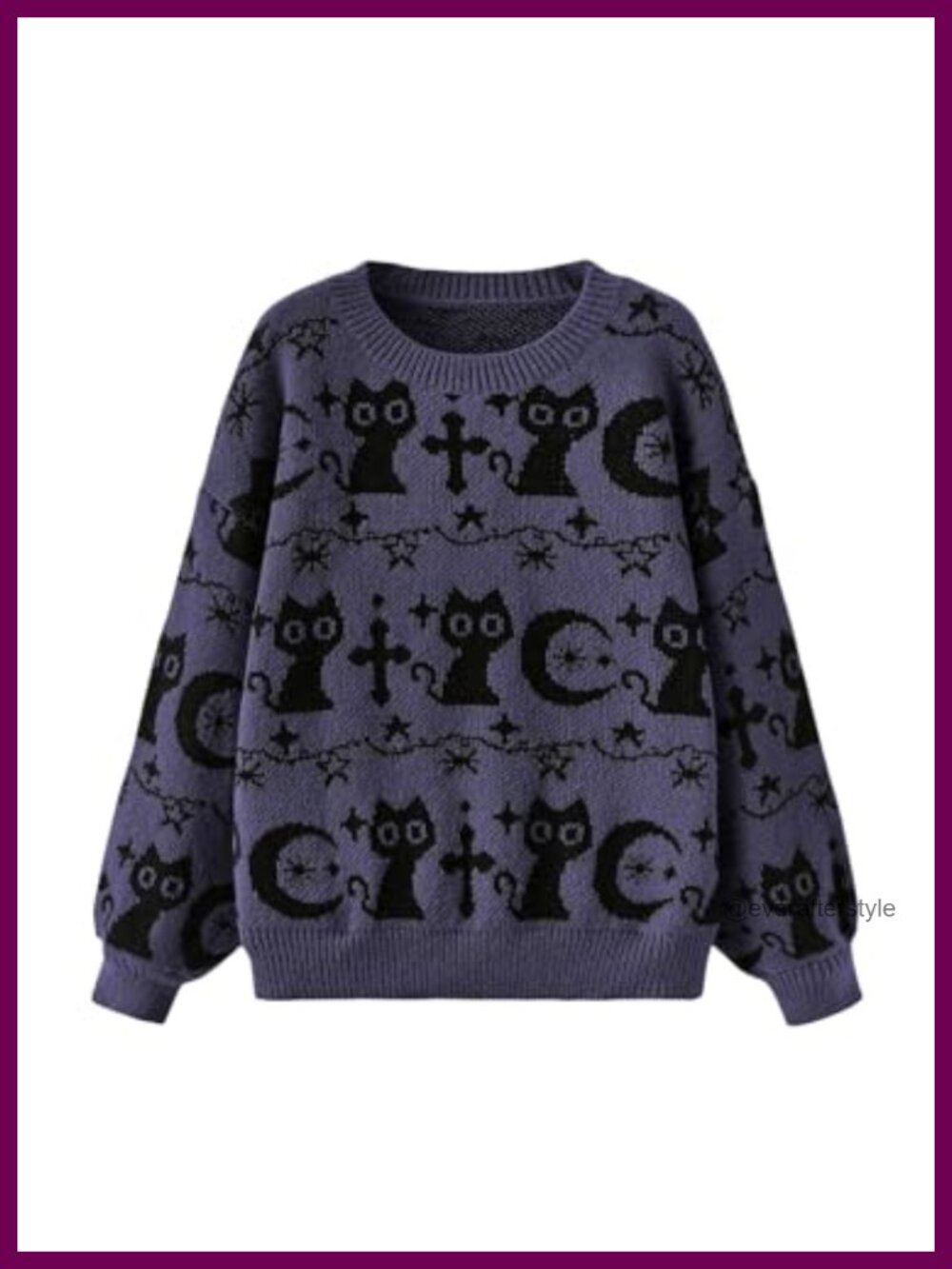 Goth Cartoon Pattern Knit Sweater Pullover Drop Shoulder Loose Fit